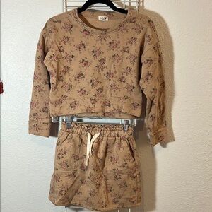 Kidpik Tan and Pink Floral Skirt Set